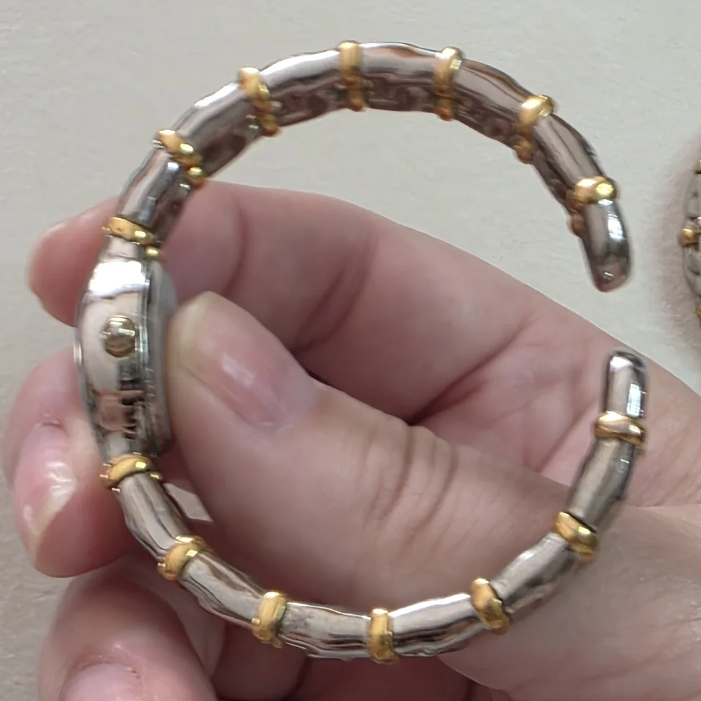Joan Rivers Two Tone Watch Bracelet Set Stretch Band Vintage WORKS READY TO WEAR